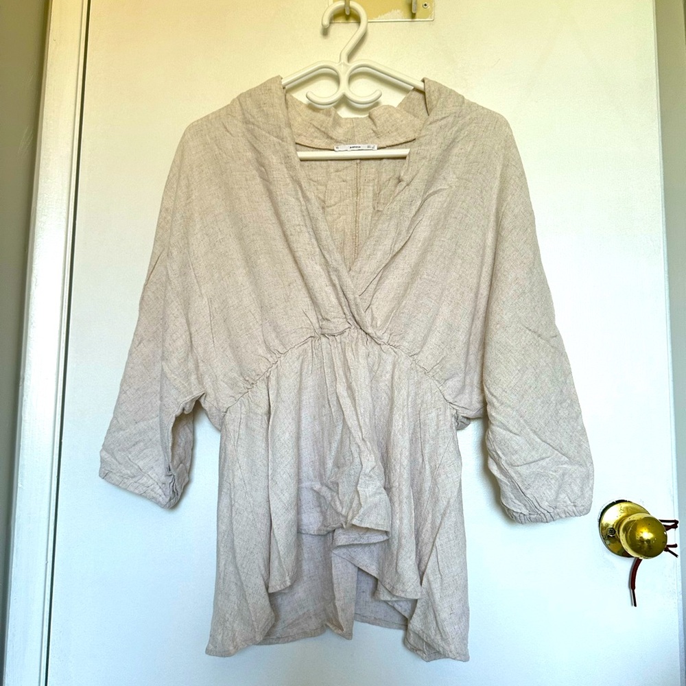Mango Cream V-Neck Blouse